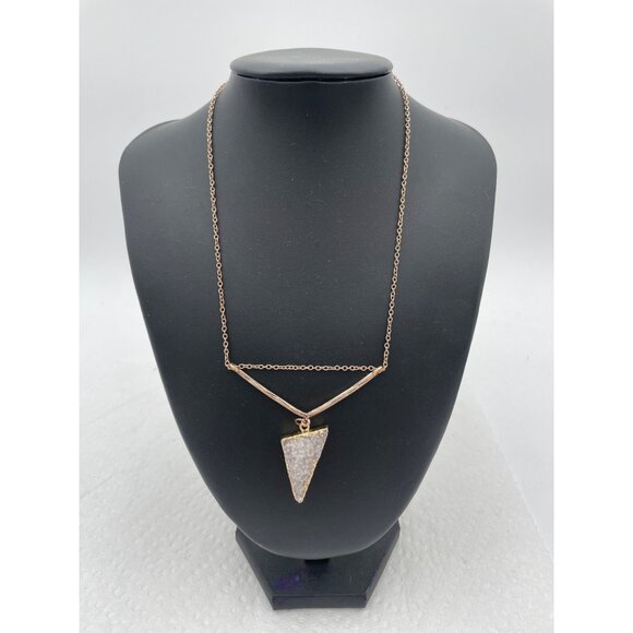 Gold Tone Necklace With Druzy Quartz Triangle Pendant - Picture 1 of 3